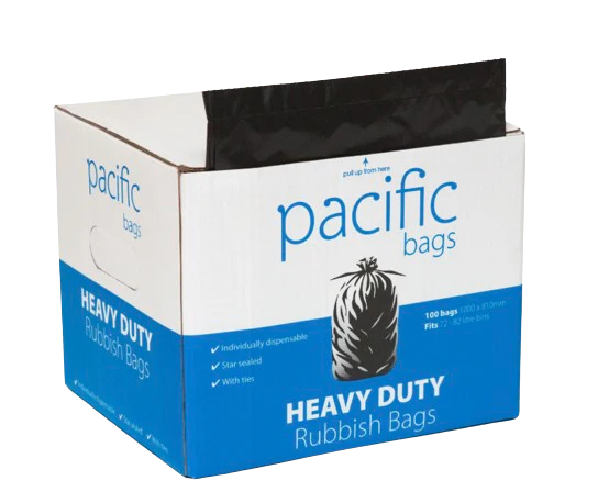 Pacific Rubbish Bag Roll, 82L, Black. Case of 2 boxes