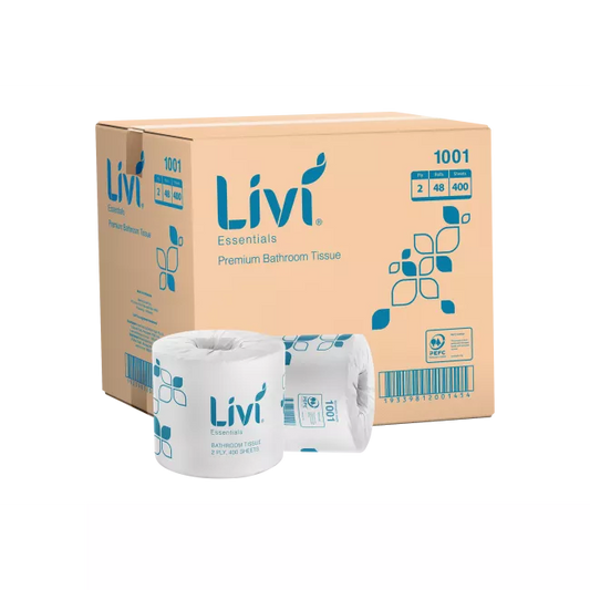 Livi Essentials Bathroom Tissue Single Wrapped Rolls 2 Ply 400 Sheets 48 rolls