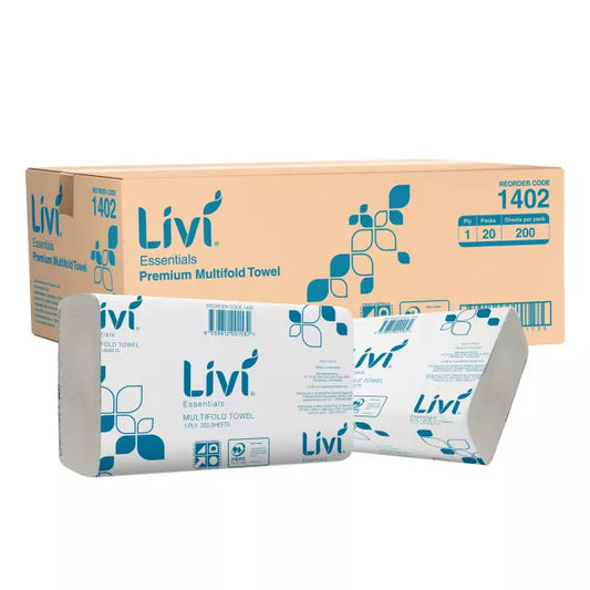 Livi Essentials Slim fold Towel 1 Ply 200 Sheets , 20 packs per case