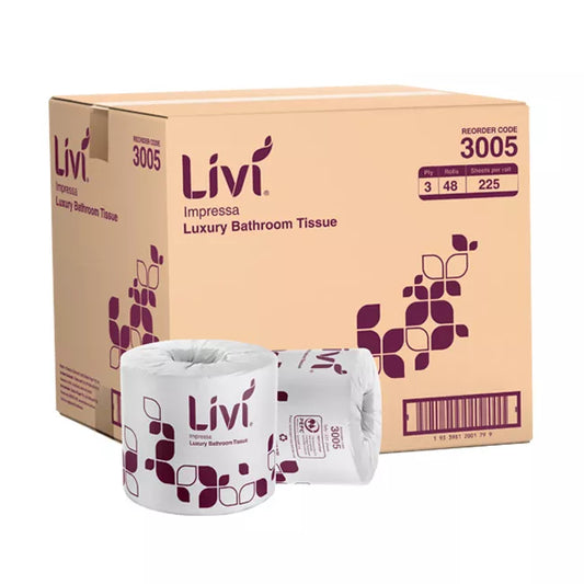 Livi Impressa Bathroom Tissue Single Wrapped Rolls 3 Ply 225 Sheets 48 rolls
