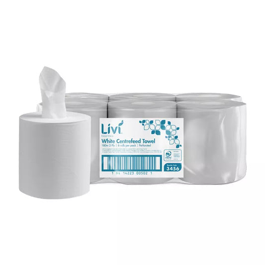 Livi Essentials White Centrefeed Towel 2 Ply 180 metres