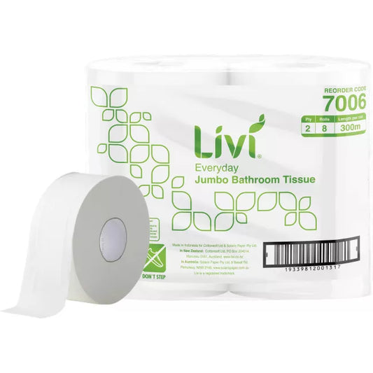 Livi Everyday Jumbo Roll Bathroom Tissue 2 Ply 300m 8 rolls