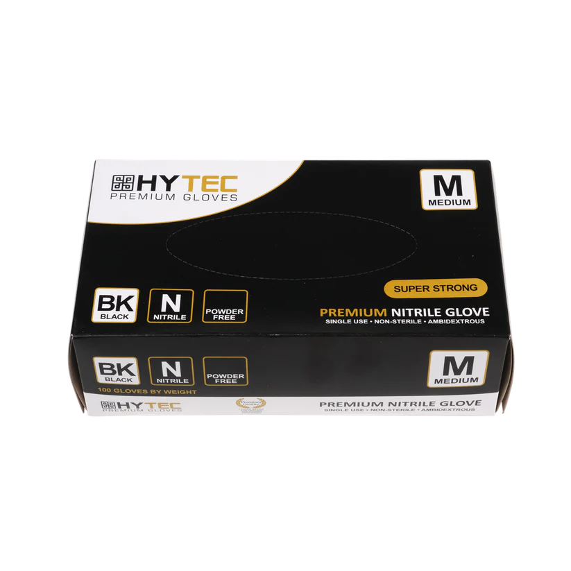 Gloves, Hytec Black Nitrile, Powder Free. 100 Gloves per box except XXL 90 pairs