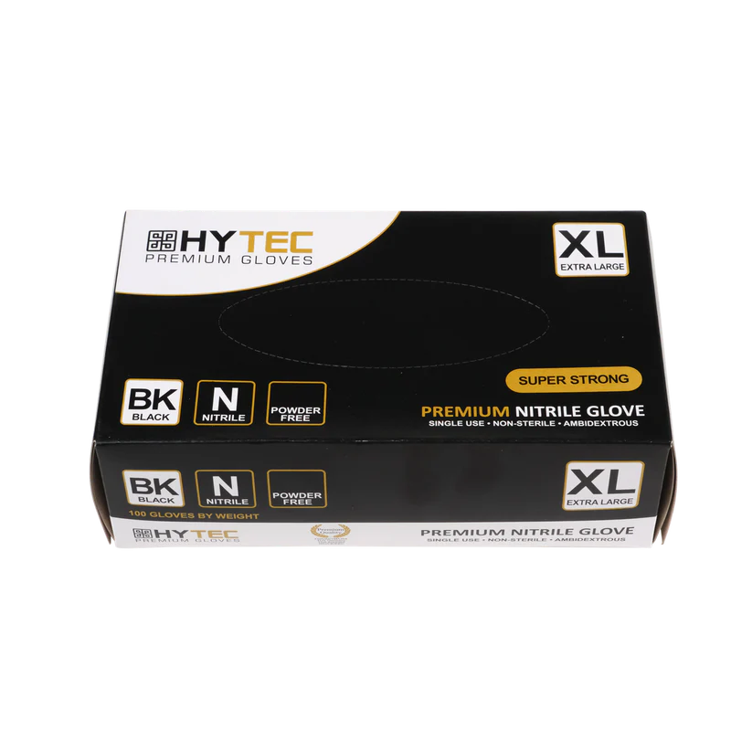 Gloves, Hytec Black Nitrile, Powder Free. 100 Gloves per box except XXL 90 pairs