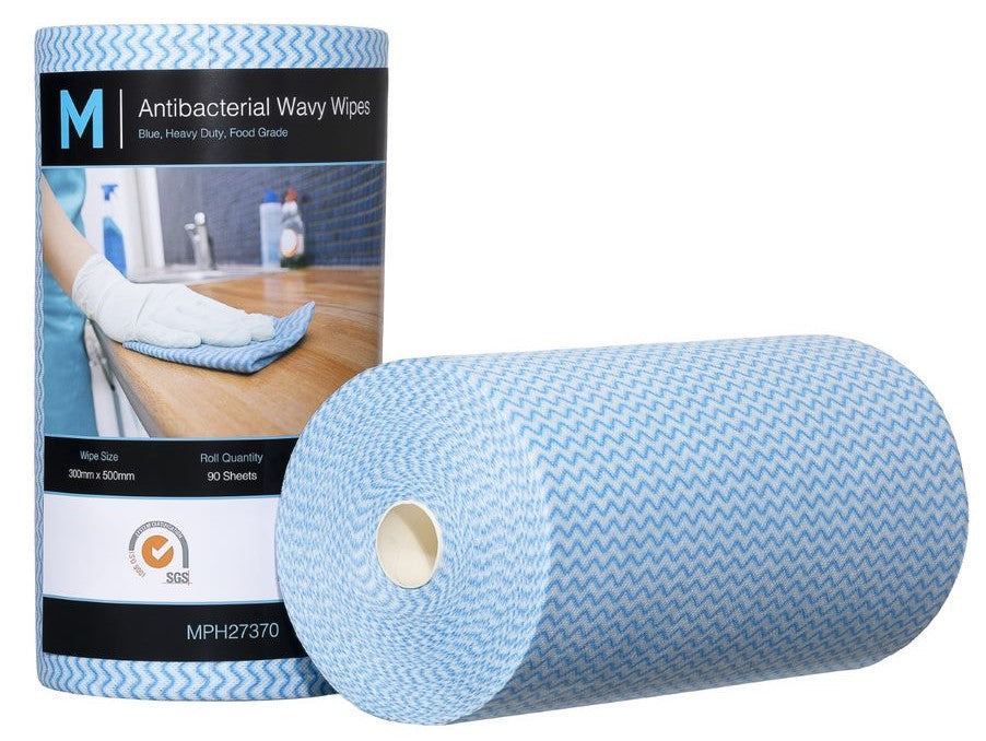 Matthews Antibacterial Wavy Wipes 90 sheets x 45 metres per roll, 4 Rolls per box