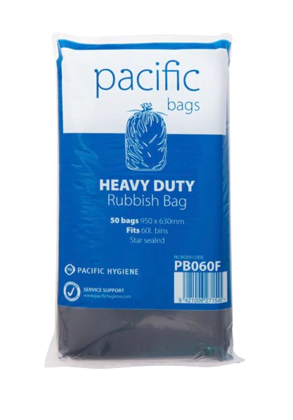 Pacific Rubbish Bag x 50 Black Flat Pack - 60L