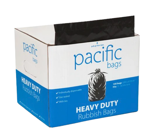 Pacific Rubbish Bag Roll, 82L, Black. Case of 2 boxes