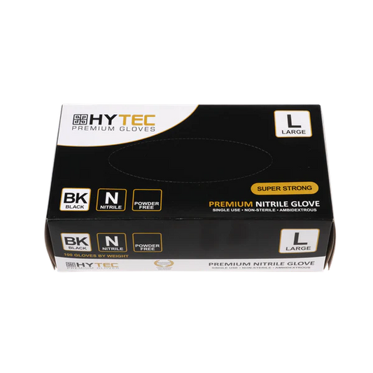 Gloves, Hytec Black Nitrile, Powder Free. 100 Gloves per box except XXL 90 pairs